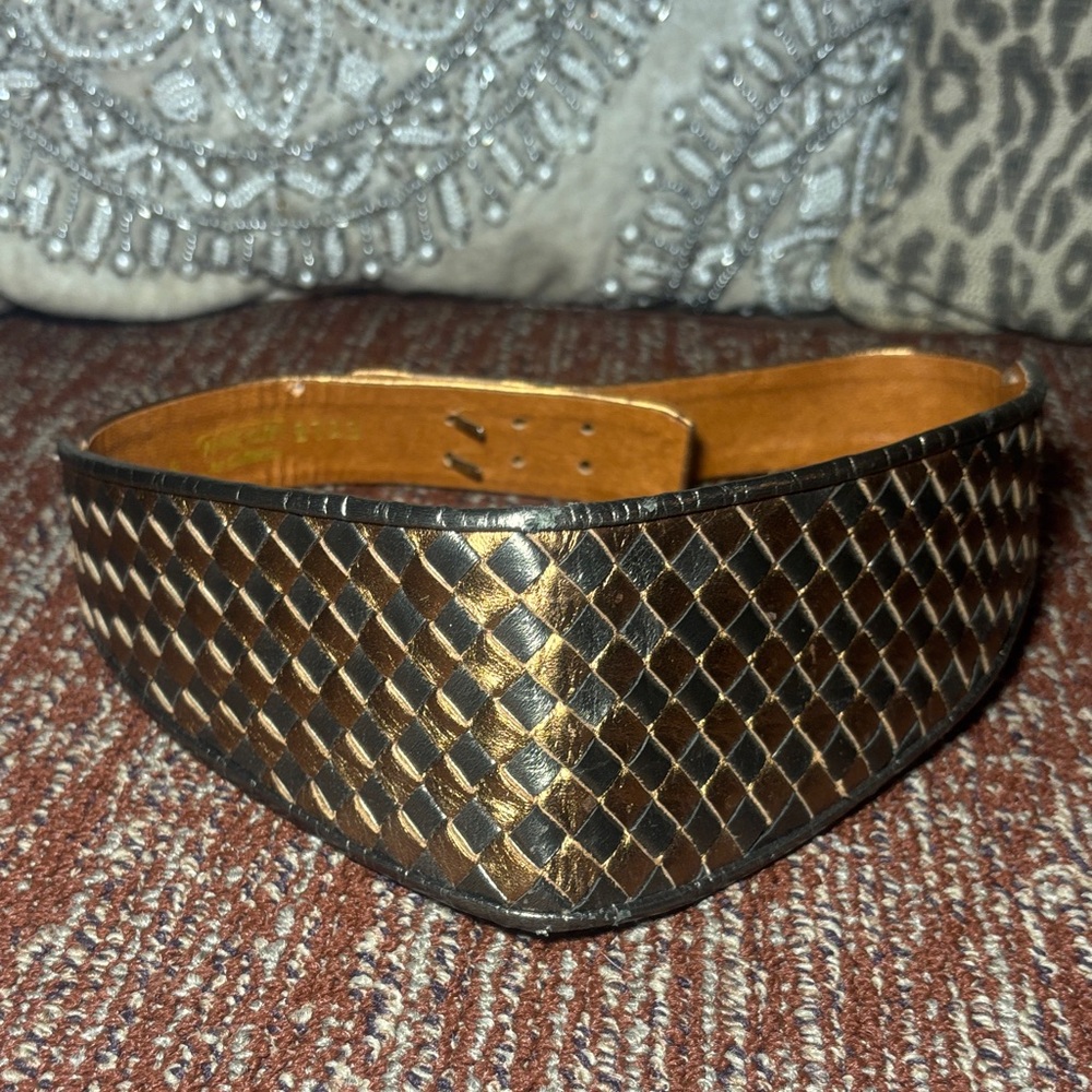 Vintage Anne Klein Black and Gold Woven Belt high waist singing belt layering